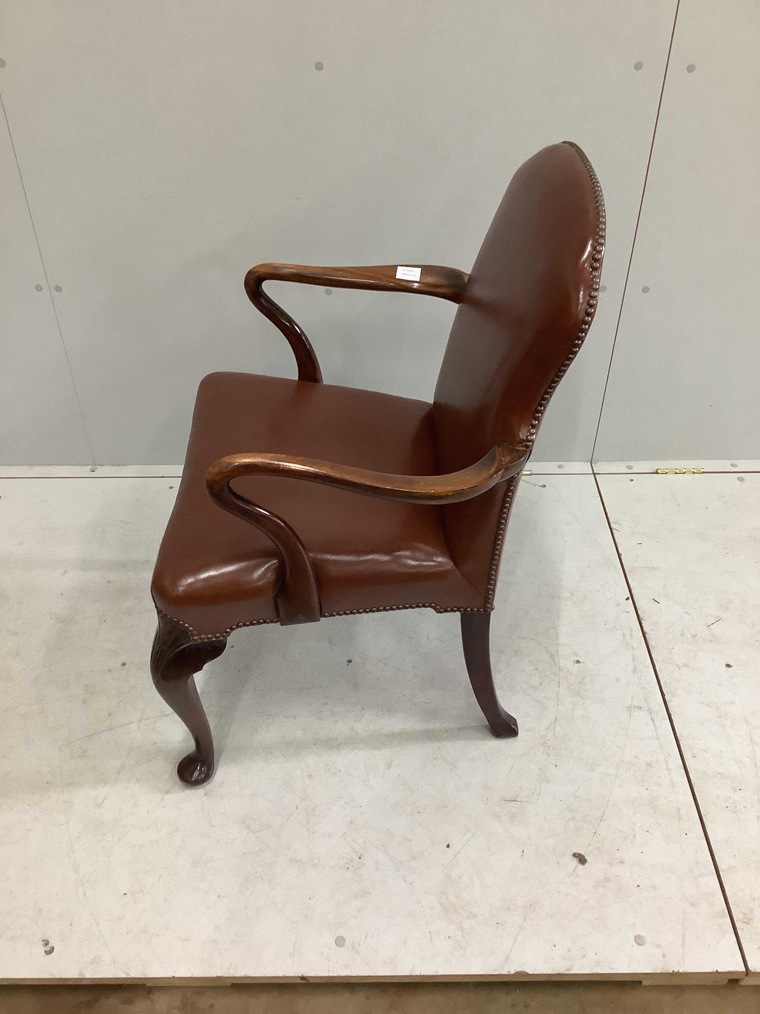 A George II style mahogany elbow chair, width 62cm, depth 50cm, height 94cm